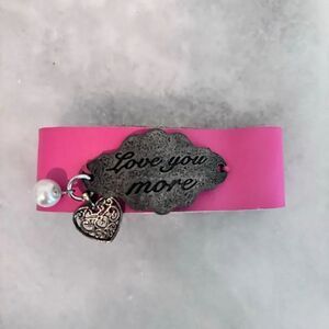 NWOT Etsy Love You More Leather Strap Heart & Faux Pearl Cuff Bracelet Pink OS